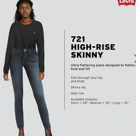 NWT women’s Levi’s black high rise skinny jeans SZ 16 short - Picture 2 of 9
